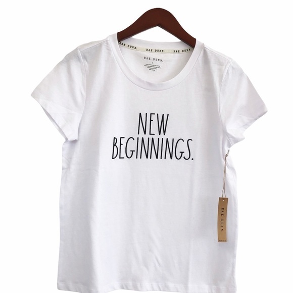 RAE DUNN NWT New Beginnings Graphic Front T Shirt Size Small in White - Picture 9 of 9
